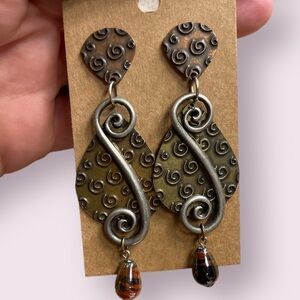 MIXED Metal Artisan Bead Bronze Silver Copper Earrings Pierced Tribal Boho